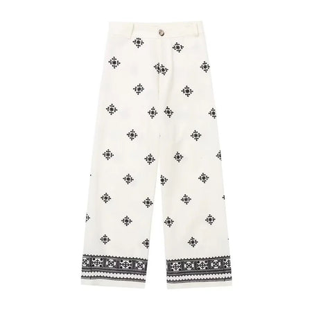 Desko Wide Leg Linen Boho Pants - flat-lay product shot, white - Miss Mosa By Akanksha