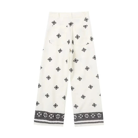 Desko Wide Leg Linen Boho Pants - back flat-lay product shot, white - Miss Mosa By Akanksha