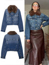 Despina Fur Denim Jacket - Blue / XS