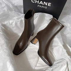Desse Short Leather Statement Ankle Boots - styled flat-lay shot, brown - Miss Mosa By Akanksha