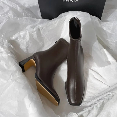 Desse Short Leather Statement Ankle Boots - styled flat-lay shot, brown - Miss Mosa By Akanksha