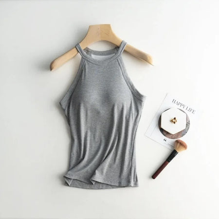 Dia Tank Tops with Inbuilt Bra - styled flat-lay shot, grey - Miss Mosa By Akanksha