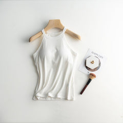 Dia Tank Tops with Inbuilt Bra - styled flat-lay shot, white - Miss Mosa By Akanksha