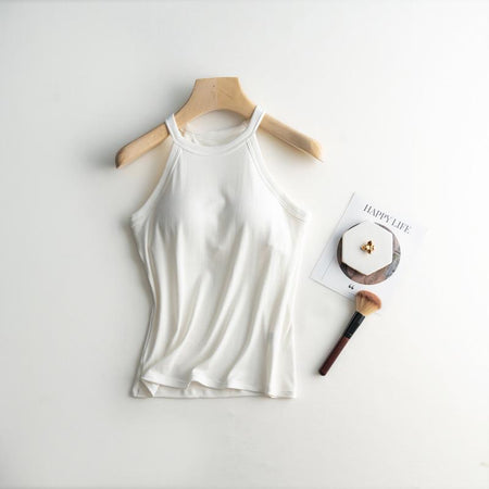 Dia Tank Tops with Inbuilt Bra - styled flat-lay shot, white - Miss Mosa By Akanksha