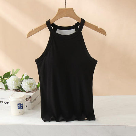 Dia Tank Tops with Inbuilt Bra In Black - flat-lay product shot on hanger - Miss Mosa By Akanksha