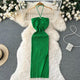 Diabella Halterneck Bodycon Dress - styled flat-lay shot, green - Miss Mosa By Akanksha