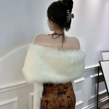 Diana Luxe Fur Cape - side shot on model, black - Miss Mosa By Akanksha