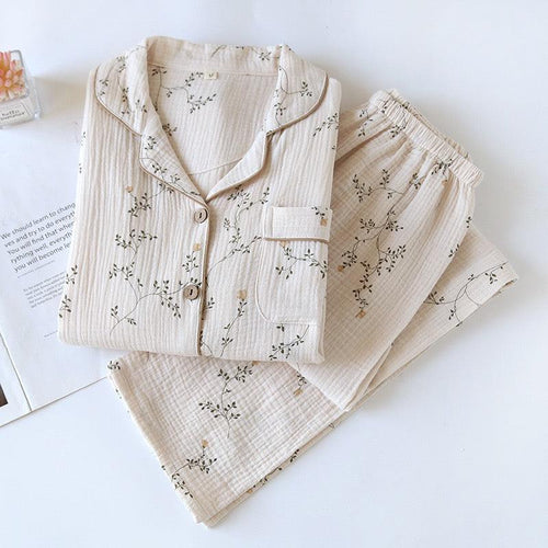 Diaz Floral Cotton Crepe Nightsuits In Off-White