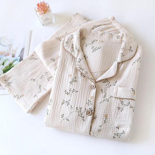 Diaz Floral Cotton Crepe Nightsuits In Off-White