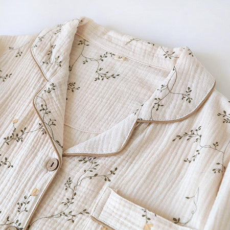 Diaz Floral Cotton Crepe Nightsuits In Off-White - close-up of collar, off-white - Miss Mosa By Akanksha