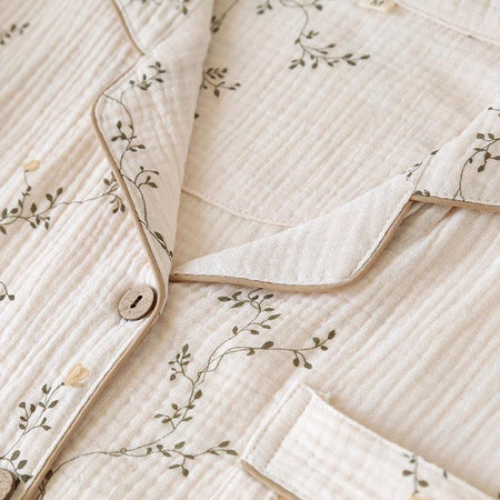 Diaz Floral Cotton Crepe Nightsuits In Off-White - close-up of button placket, off-white - Miss Mosa By Akanksha