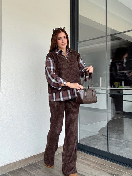 Dilara Luxe Winter Coord Set - full-length shot on model, brown - Miss Mosa By Akanksha