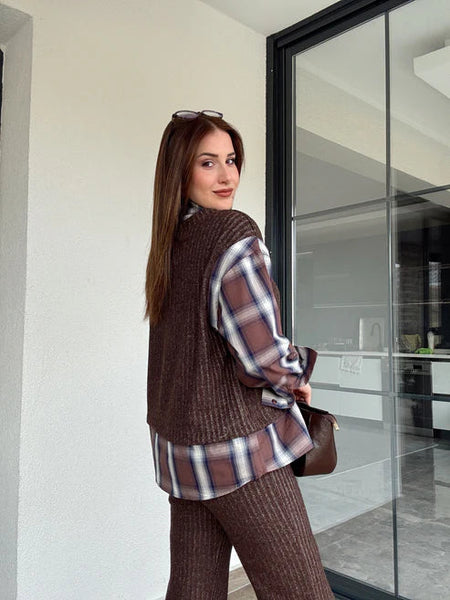 Dilara Luxe Winter Coord Set - back shot on model, brown - Miss Mosa By Akanksha