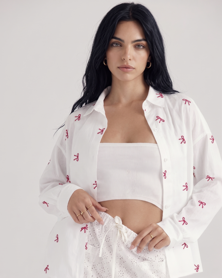 Diletta Bow Summer Shirt - hanger shot, white - Miss Mosa By Akanksha