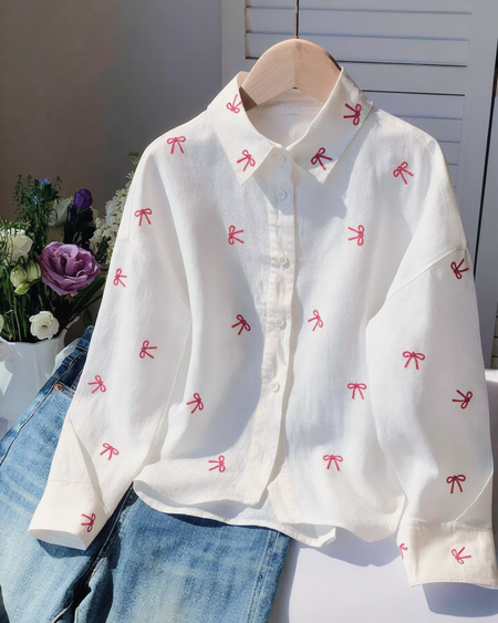 Diletta Bow Summer Shirt - three-quarter shot, white - Miss Mosa By Akanksha