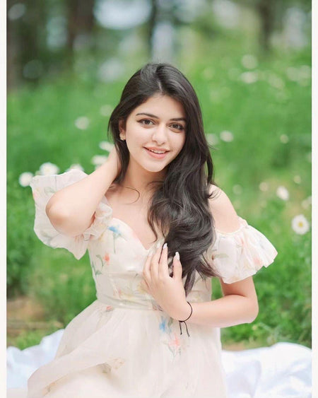 Disa Floral Midi Dress in Ivory - lifestyle shot on model, ivory - Miss Mosa By Akanksha