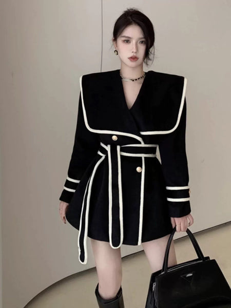 Disbo Oversized Woolen Overcoat - full-length front shot on model, black - Miss Mosa By Akanksha