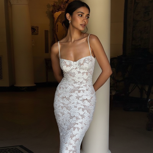 Diva Lace Bodycon Maxi Dress In White