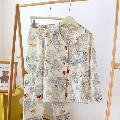 Dolcay Floral Cotton Nightsuit In Off-White