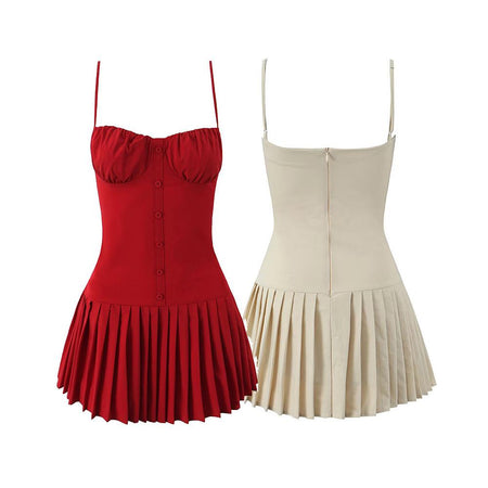 Dolima Summer Dress In Red - front shot of red and beige dresses side by side - Miss Mosa By Akanksha