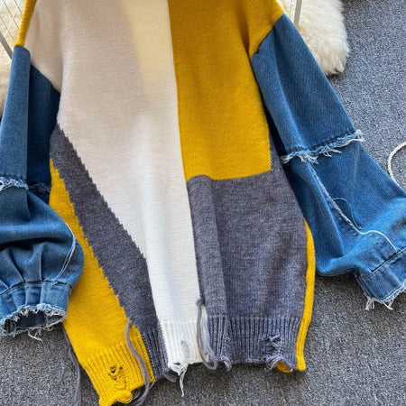 Dora Quirky Statement Sweatshirt - close-up of distressed hem, multicolour - Miss Mosa By Akanksha