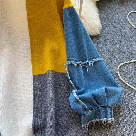 Dora Quirky Statement Sweatshirt - close-up of denim sleeve, blue - Miss Mosa By Akanksha