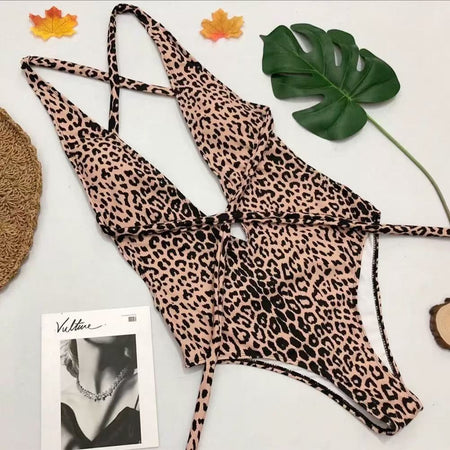 Dorada 1Pc Leopard Printed Swimsuit - flat-lay front shot, leopard print - Miss Mosa By Akanksha