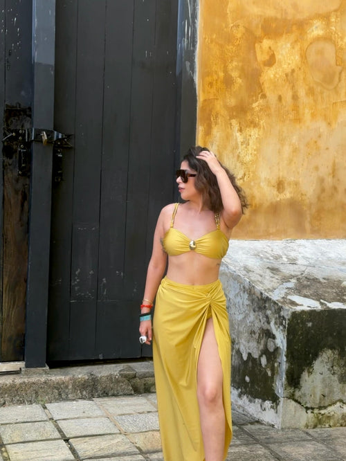Dorel Luxe Swimsuit With Sarong Skirt In Gold