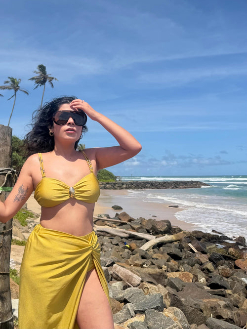 Dorel Luxe Swimsuit With Sarong Skirt In Gold
