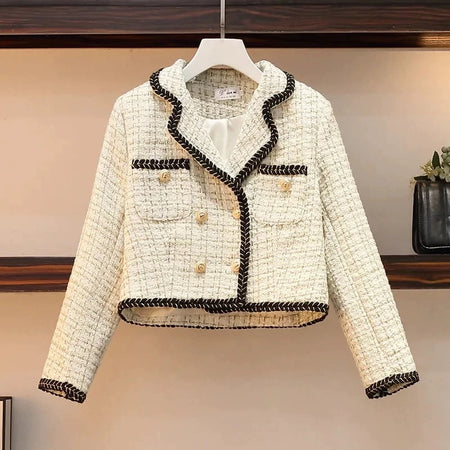 Dorotha Luxe Tweed 2 Pc Set - Set of Jacket and Skirt - front shot of jacket on hanger, cream - Miss Mosa By Akanksha