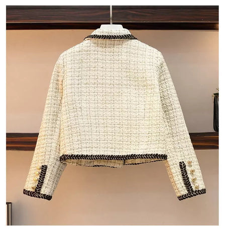 Dorotha Luxe Tweed 2 Pc Set - Set of Jacket and Skirt - back shot of jacket on hanger, cream - Miss Mosa By Akanksha