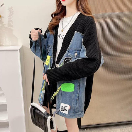 Dorothy Quirky Jacket In Black - front shot on model, blue - Miss Mosa By Akanksha