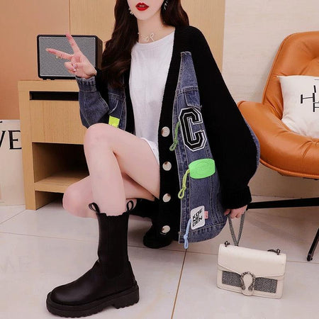 Dorothy Quirky Jacket In Black - lifestyle shot on model, blue - Miss Mosa By Akanksha