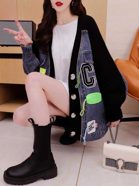 Dorothy Quirky Jacket In Black - lifestyle shot on model, blue - Miss Mosa By Akanksha