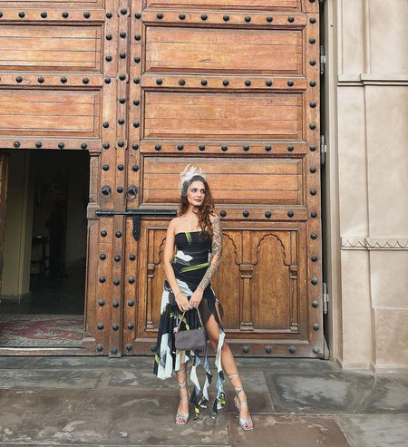 Dorris Bodycon Tube Ruffled Dress In Black - full-length shot on model, black - Miss Mosa By Akanksha