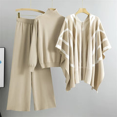 Dory Luxe Winter Coord Set with Cape - front shot on hanger, beige - Miss Mosa By Akanksha