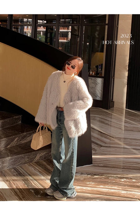 Dublo Fleece Lined Sweater - full-length styling shot on model, cream - Miss Mosa By Akanksha