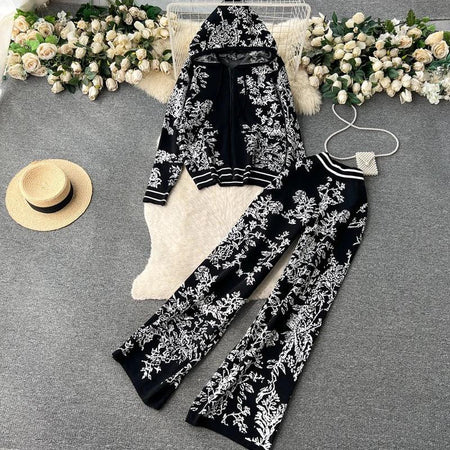 Black - Fary Floral Woolen Coord Set