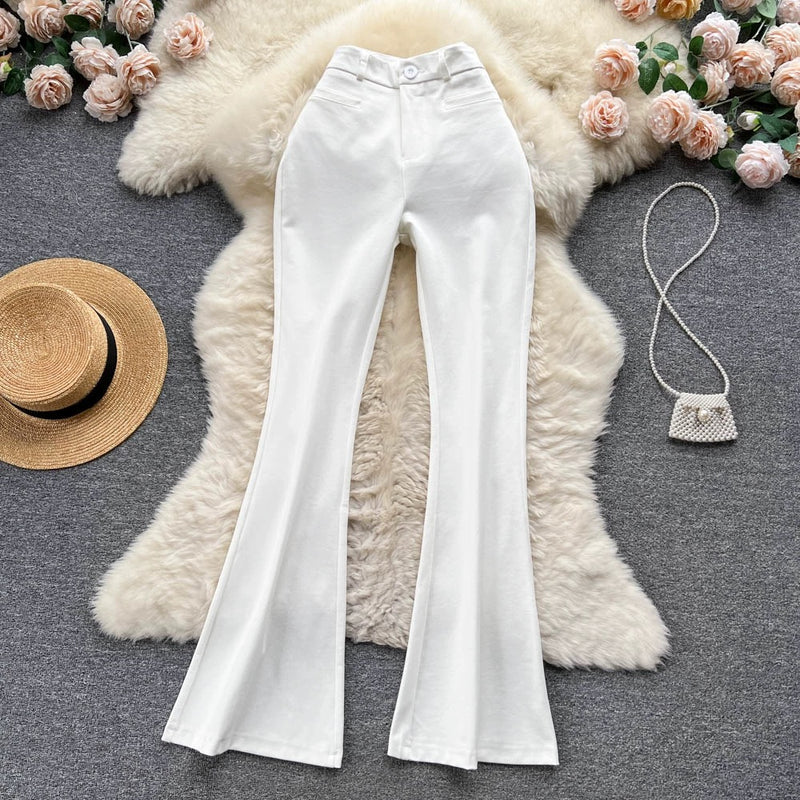 Lucaso Buttoned High Waist Pants In White