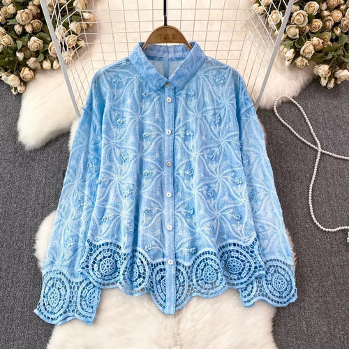 Levy Embroidered Cotton Shirt In Blue