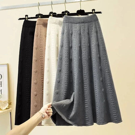 Semeah Statement Woolen Pleated Skirt In Grey