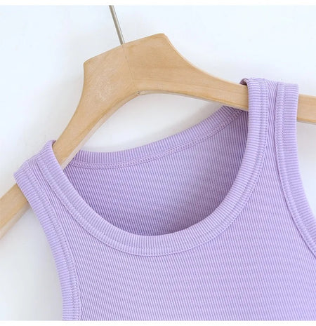 Luked Tank Tops with Inbuilt Bra In Lilac