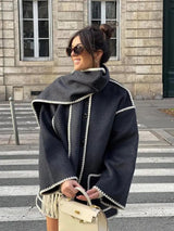Cora Oversized Woolen Jacket with Scarf - Alamode By Akanksha