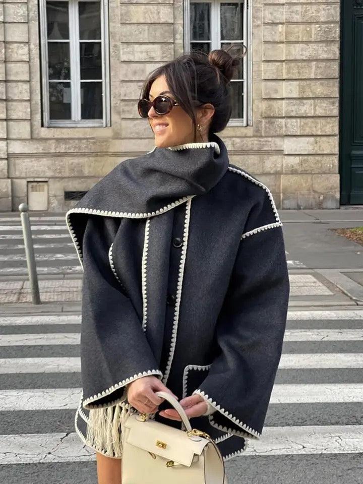 Cora Oversized Woolen Jacket with Scarf - Alamode By Akanksha