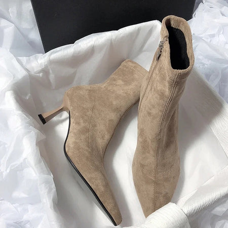 Nude Brown - Dove Short Suede Statement Ankle Boots
