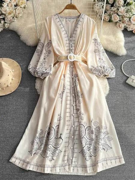 Ebanee Vintage Maxi Dress - styled flat-lay shot, cream - Miss Mosa By Akanksha