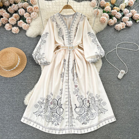 Ebanee Vintage Maxi Dress - styled flat-lay shot, cream - Miss Mosa By Akanksha