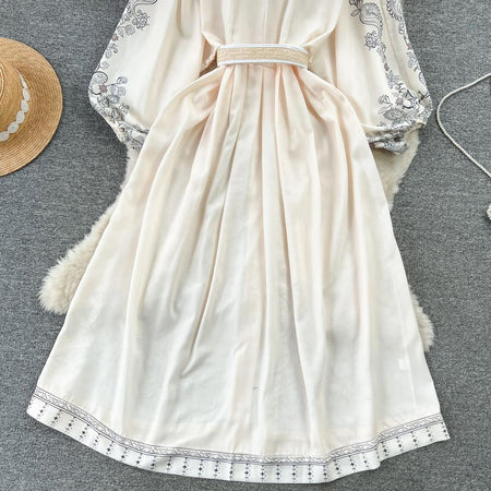 Ebanee Vintage Maxi Dress - close-up of skirt detail, cream - Miss Mosa By Akanksha