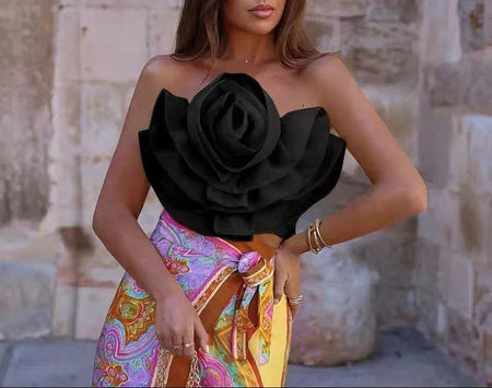 Eden Statement Floral Top - lifestyle shot on model, black - Miss Mosa By Akanksha