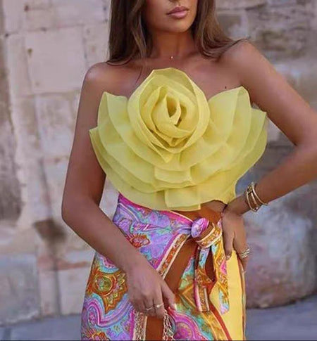 Eden Statement Floral Top - lifestyle shot on model, yellow - Miss Mosa By Akanksha
